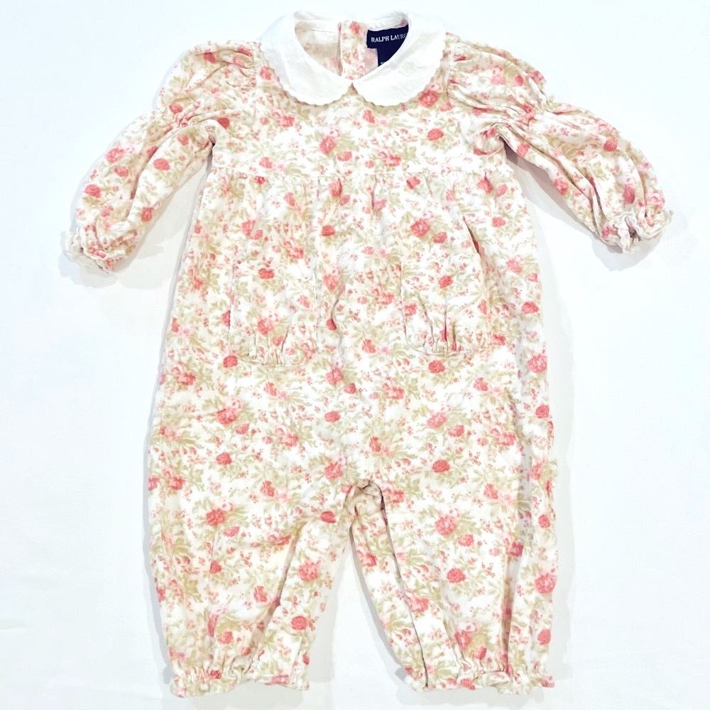 Vintage Ralph Lauren Velour Coverall Girls Medium Floral All-in-One Romper Fall - Picture 1 of 5